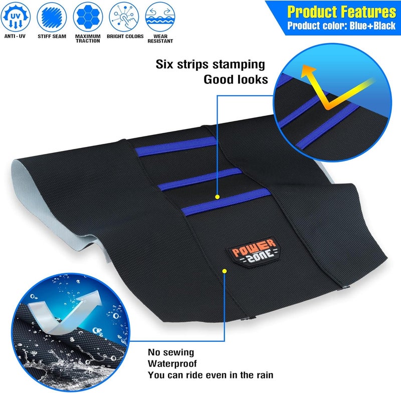 MCHMFG Motorcycle Universal Seat Cover Non-Slip Rubber Striped Gripper Soft Sewing for CRF WR WRF RMZ YZF SXF EXC EXC XC SX CR KLX Dirt Pit Bike Motocross Off Road Motorbike (Blue) - Image 3